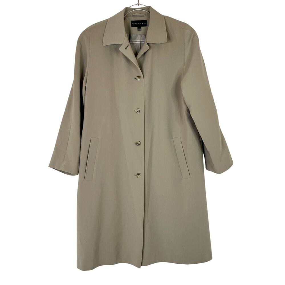 Gallery | Beige 100% Polyester Trench Coat w/ Belt Machine Wash Womens Large